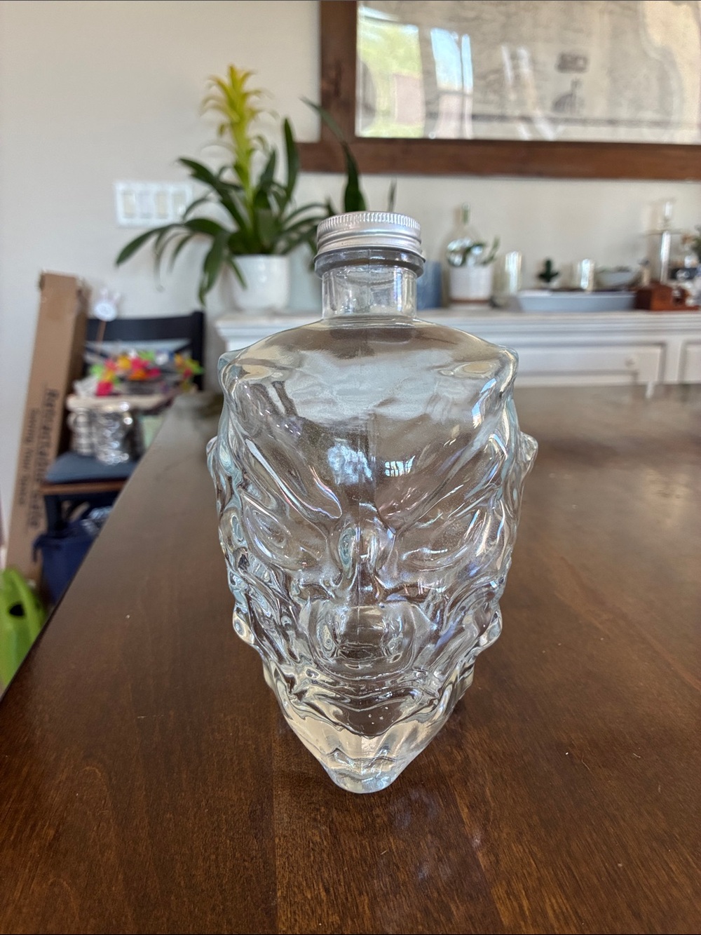 Clear Glass Skull Bottle with Silver Cap